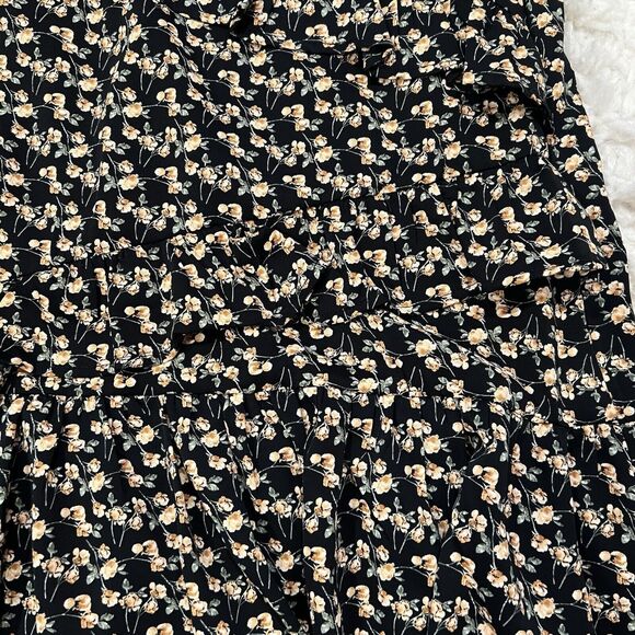 Luna Floral Black Peach Tiered Ruffle‎ Midi Skirt Medium Peasant Cottagecore Y2K - Picture 4 of 5